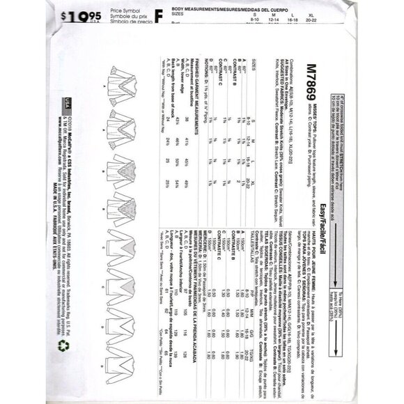 McCall's M7869 Misses S to XL Easy Tops and Sweatshirt Uncut Sewing Pattern New - Picture 2 of 2